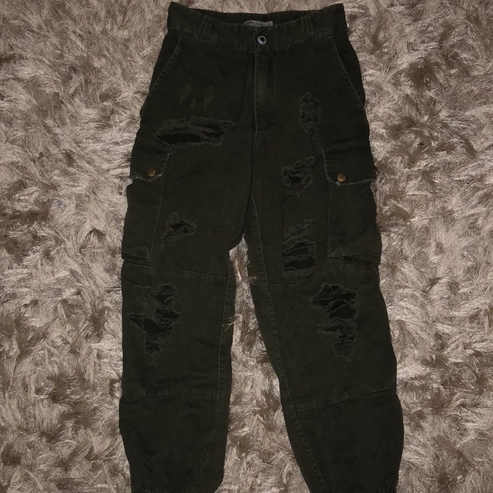 Carmar Denim Elastic ankle cargo pants in green